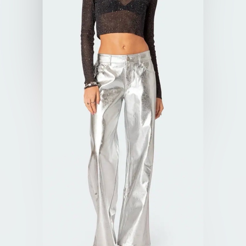 Edikted kim metallic faux leather pants size small nwt
